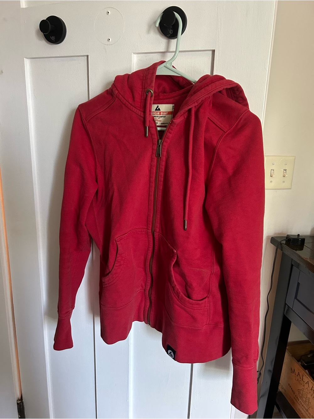 Red Full-Zip Hooded Sweatshirt